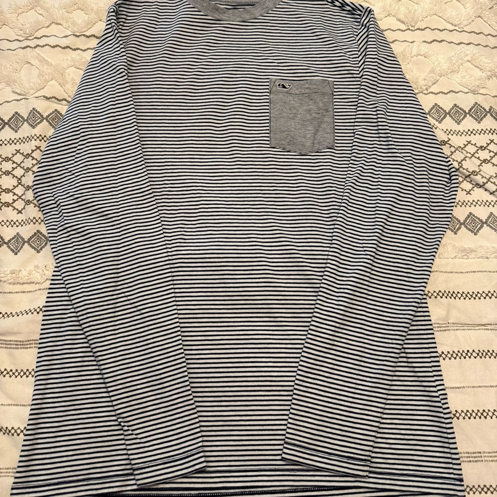 Vineyard Vines Navy and White Striped Long Sleeve Tee